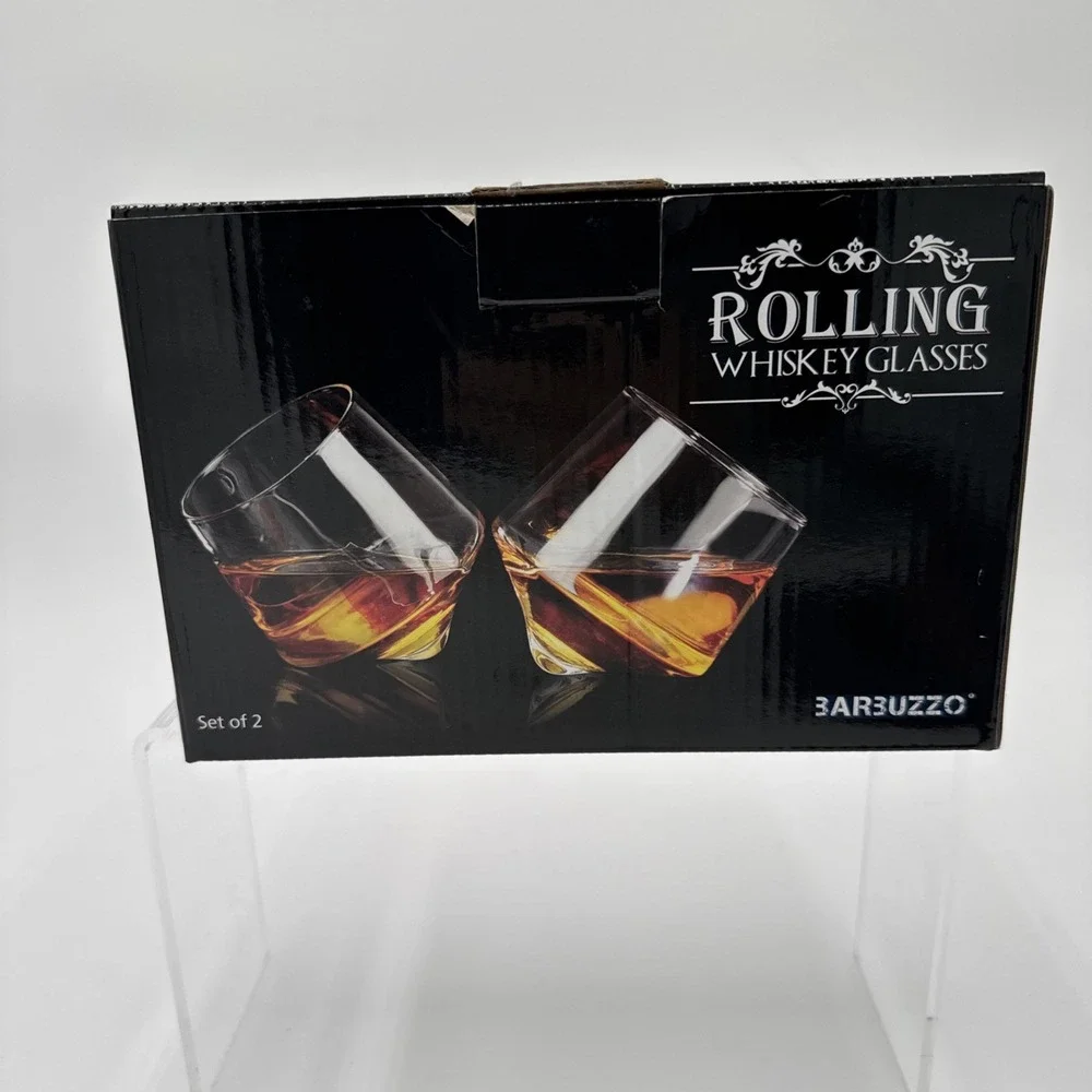 Hand Blown‎ Rolling Whiskey Glass Set Of Two 2 Glasses Barbuzzo Wolf Etched